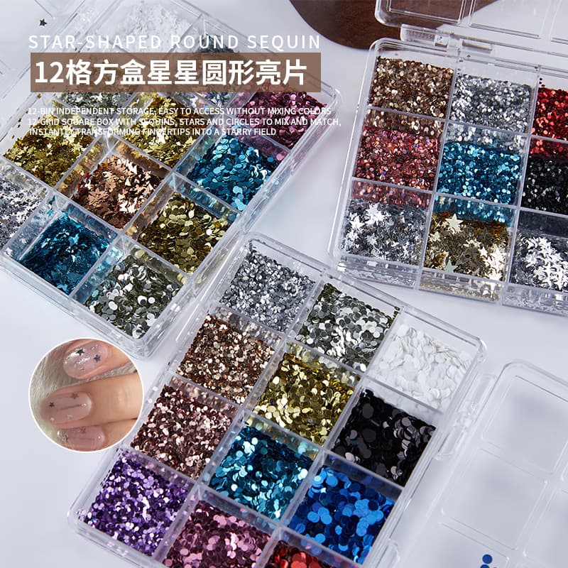 Mini round wave sequins nail art accessories material star sequins size mixed butterfly sequins nail art accessories