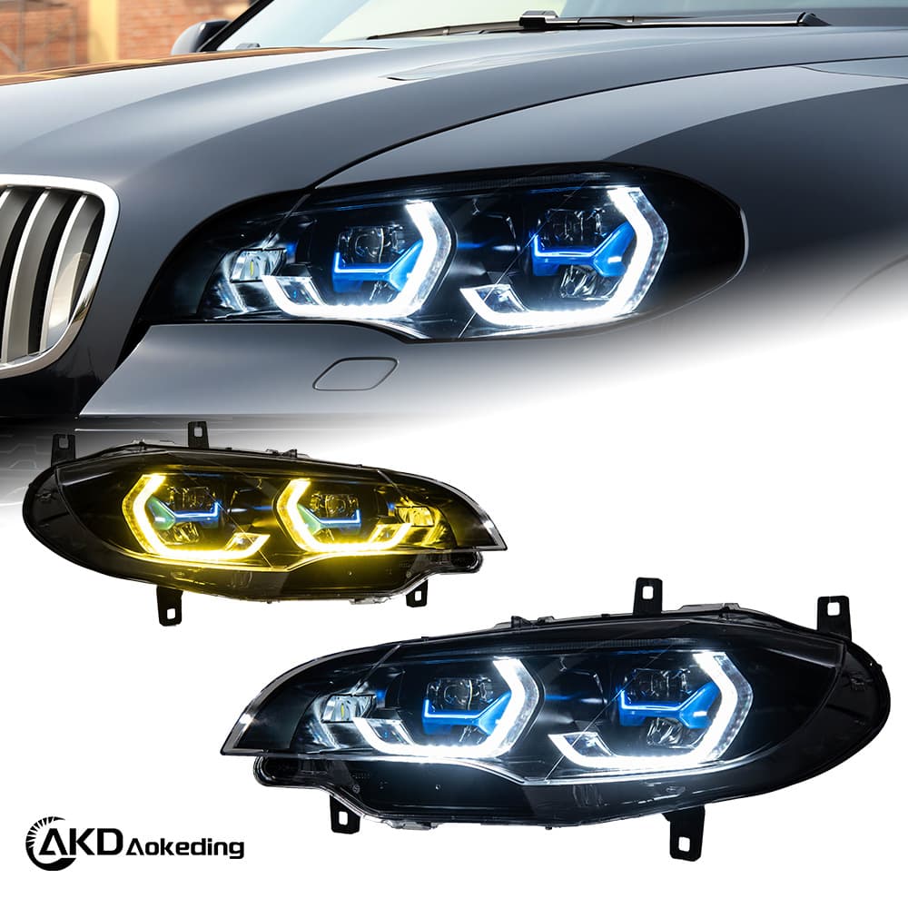 Compatible with 07-13 BMW X5 E70 Headlight Assembly M4 Style Golden Eye Dual Color Spoon Laser Headlights