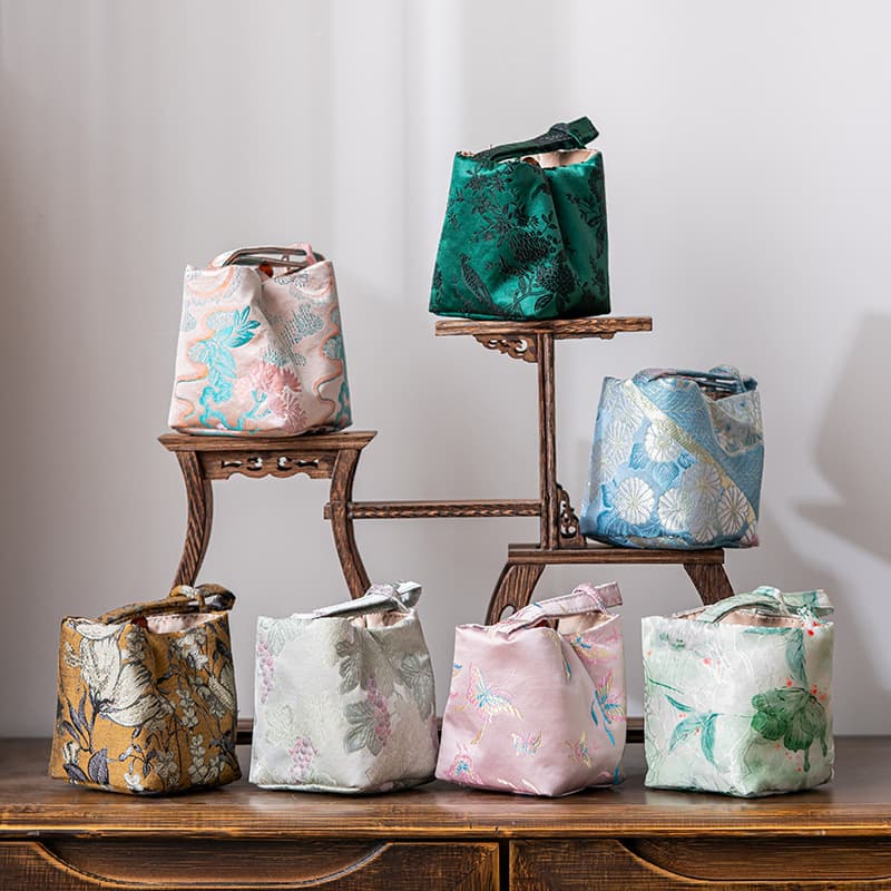Brocade tea set storage bag Chinese style travel portable tea art cloth bag tea ceremony accessories teapot tea cup portable tea bag