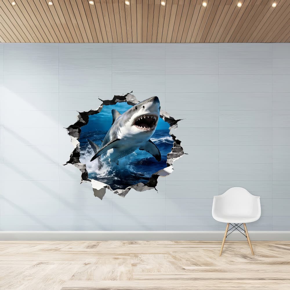 The new cross-border wall-breaking great white shark wall cover ugly self-adhesive wall decoration removable pvc stickers