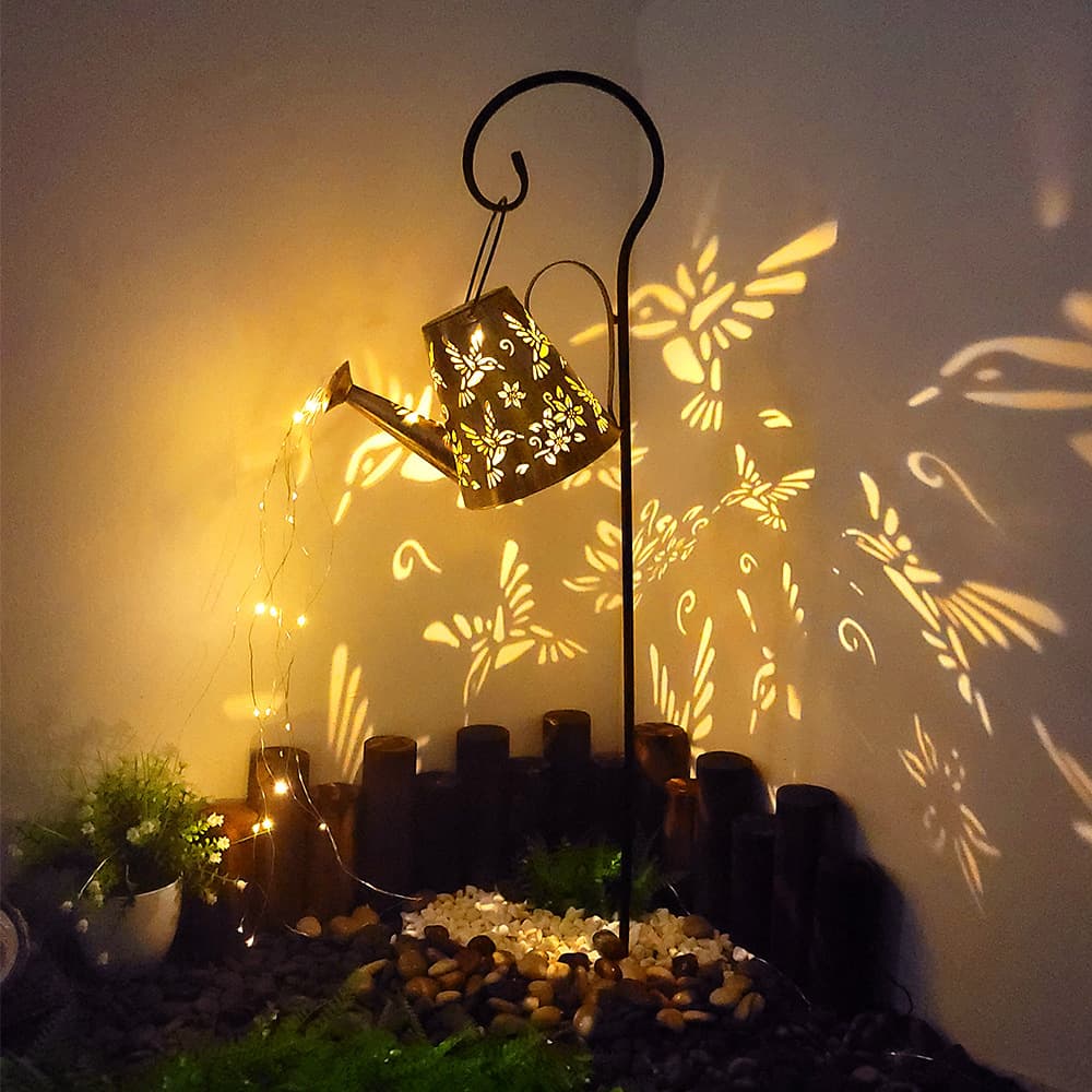 Cross-border new product, iron large kettle lawn light, courtyard garden lamp with flowing water dragonfly cartoon projection