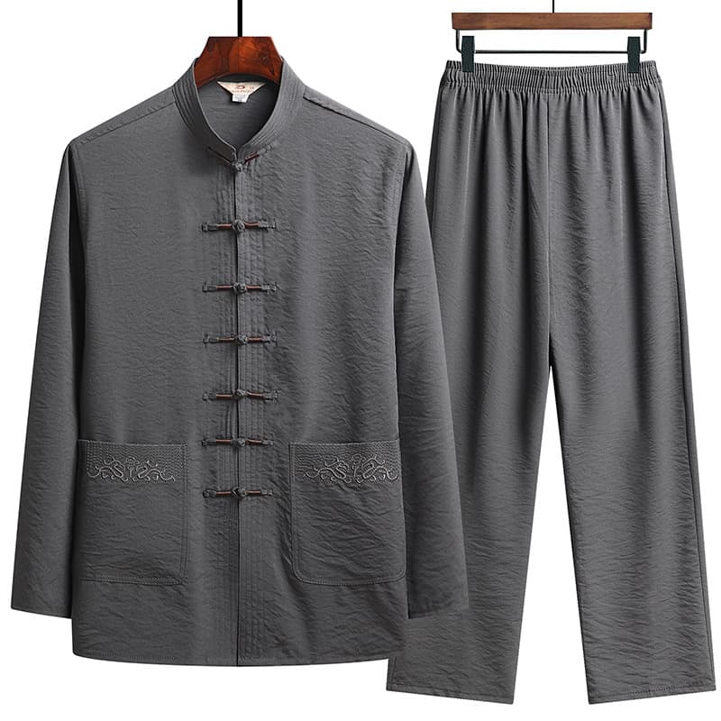 Middle-Aged and Elderly Long Sleeve Casual Set Spring Autumn Retro Men's Clothing Chinese Style Linen Hanfu Dad Grandpa Tang Suit