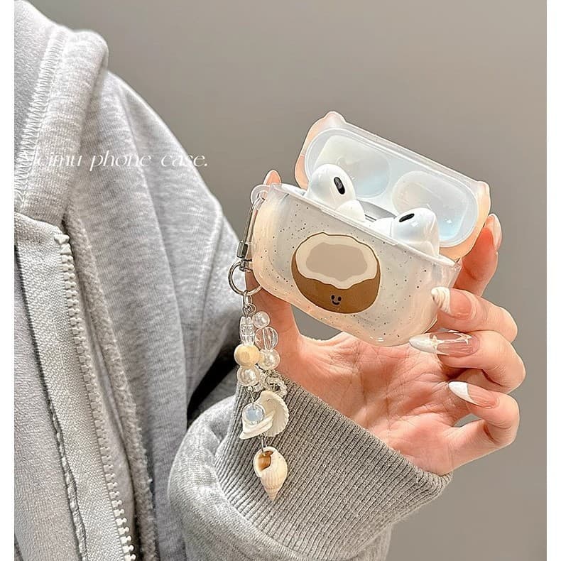 Japanese/Korean splash ink cute coconut design compatible Apple AirPods 4 case, universal for 1st/2nd gen Bluetooth wireless