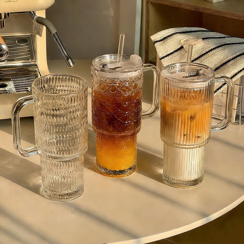 Large-capacity glass Big Mac with handle straw cup for girls high-looking office coffee and water cup with lid