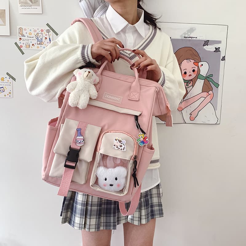 Lightweight Korean Style Harajuku Junior High School Girls Backpack High Capacity Versatile Campus Double Shoulder Bag Students