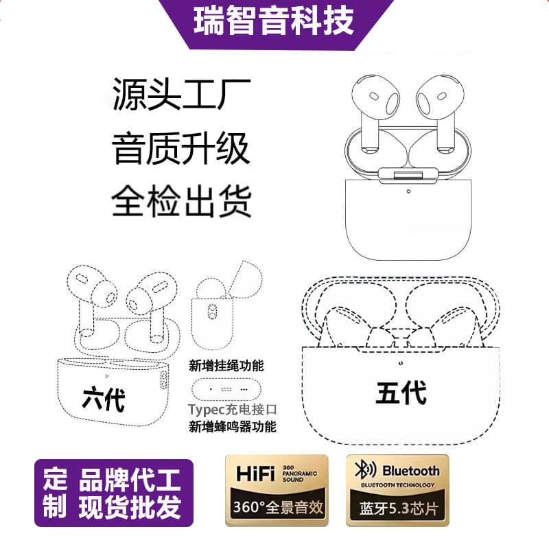 Hot-selling Huqiangbei Pro 2nd 3rd 4th 5th 6th 7th Gen Jerry TWS Bluetooth Earbuds Pods Compatible with Apple Android