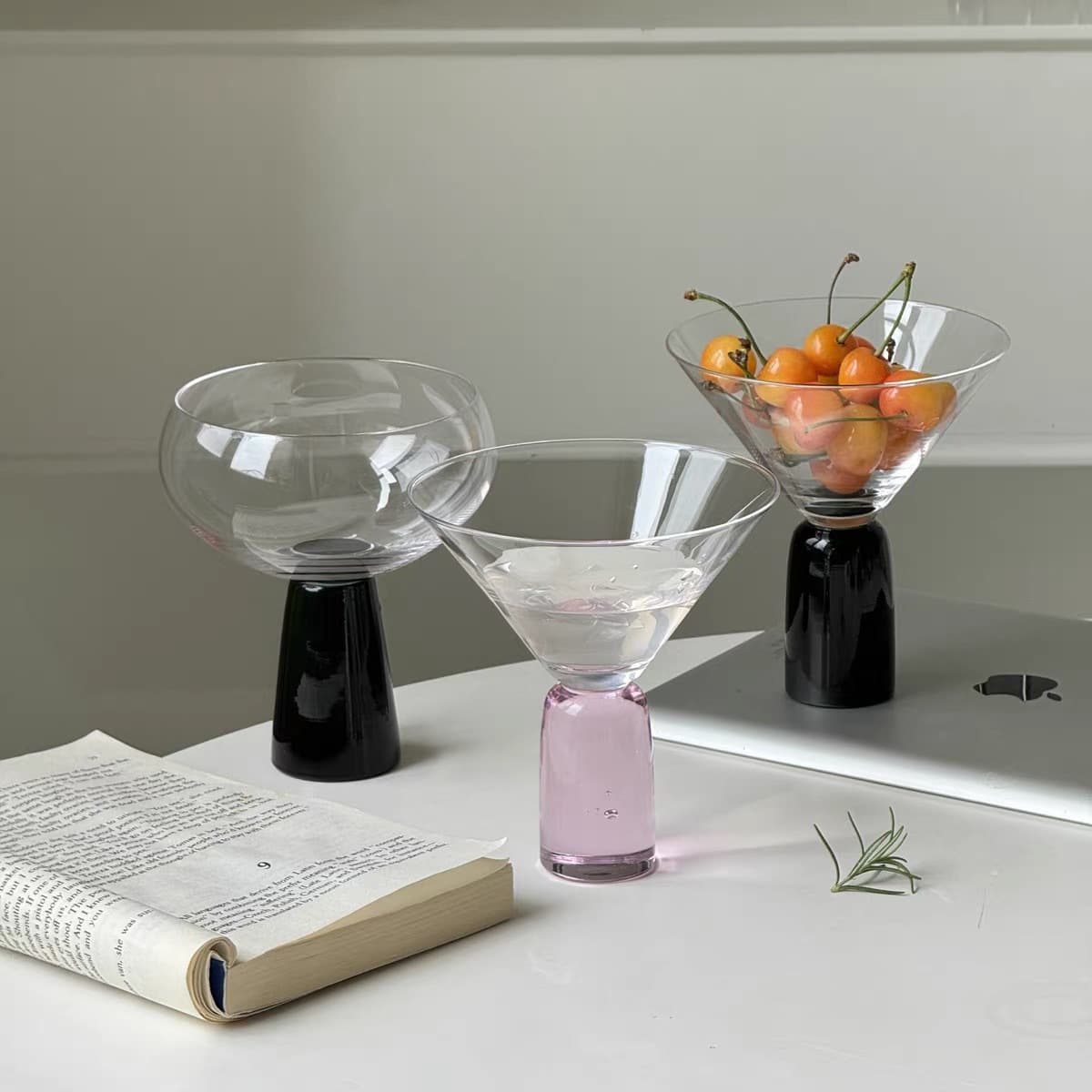Ins-style Glass Stemware Wine Glass Champagne Cup Cocktail Cup Dessert Cup Ice Cream Cup Vintage Decoration Housewarming Gift
