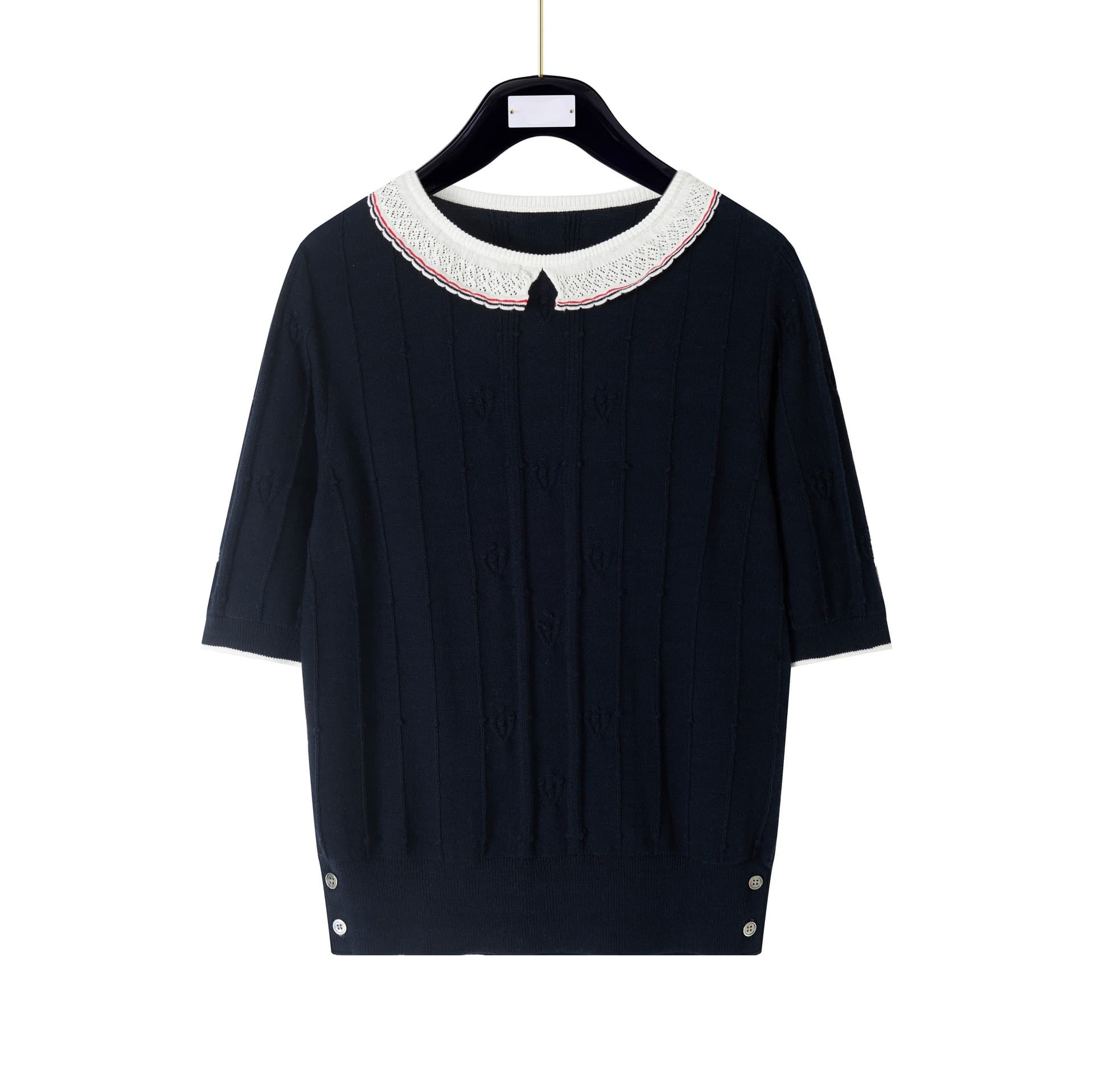 TB Summer New Women's Navy Knit T-Shirt Elegant Fashionable Slimming Lace Collar Knit T-Shirt