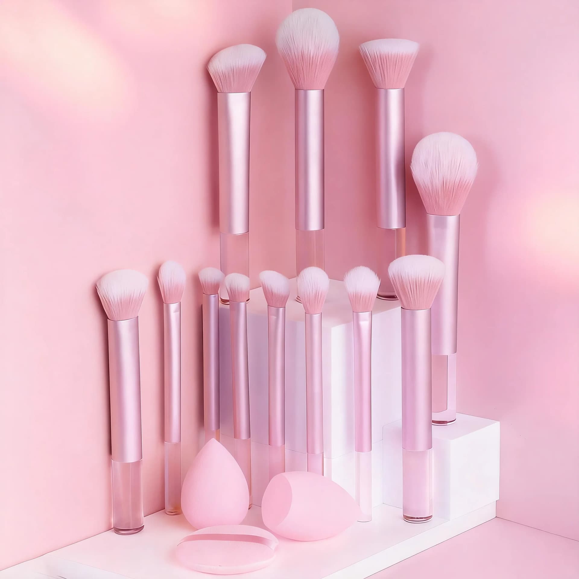 Cross-border TEMU 7-piece set with 12 makeup brushes, including blush, loose powder, concealer, and long tube dazzling eyeshadow brush