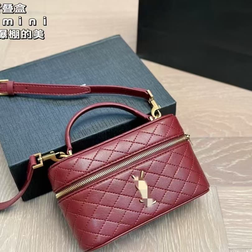 New YSL French Luxury Handheld Box Bag Quilted Small Square Bag High Clutch Bag Single Shoulder Crossbody Women's Bag