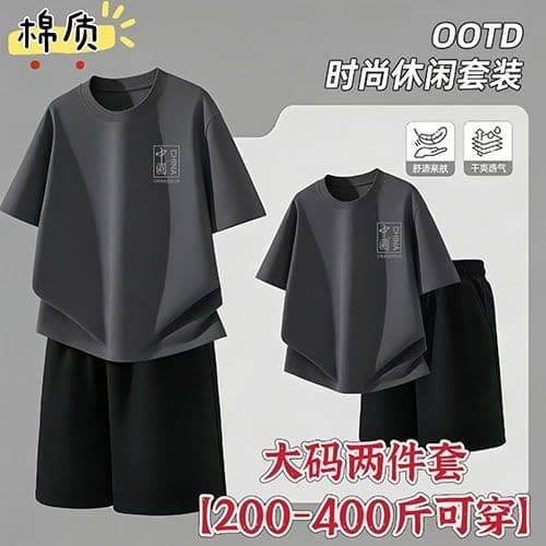 Fat Man Casual Short Sleeve Shorts Set Ice Silk Plus Size Men's 2026 New Summer Cool Cotton Sports Suit