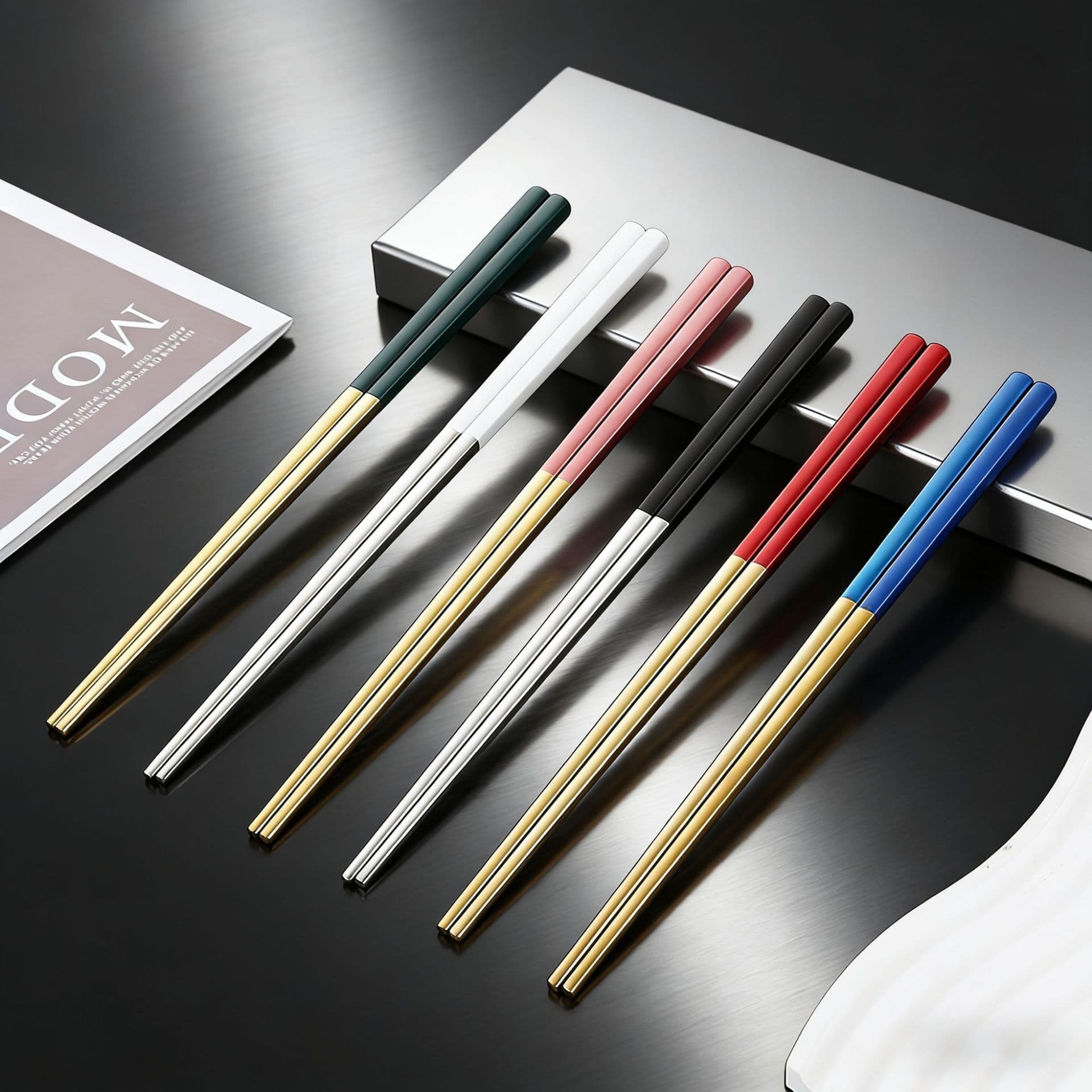 304 Stainless Steel Square Chopsticks, Ins Style Full Gold-Plated Chopsticks, Home and Commercial Use Wholesale Factory Direct, Heat-Resistant 8mm Chopsticks