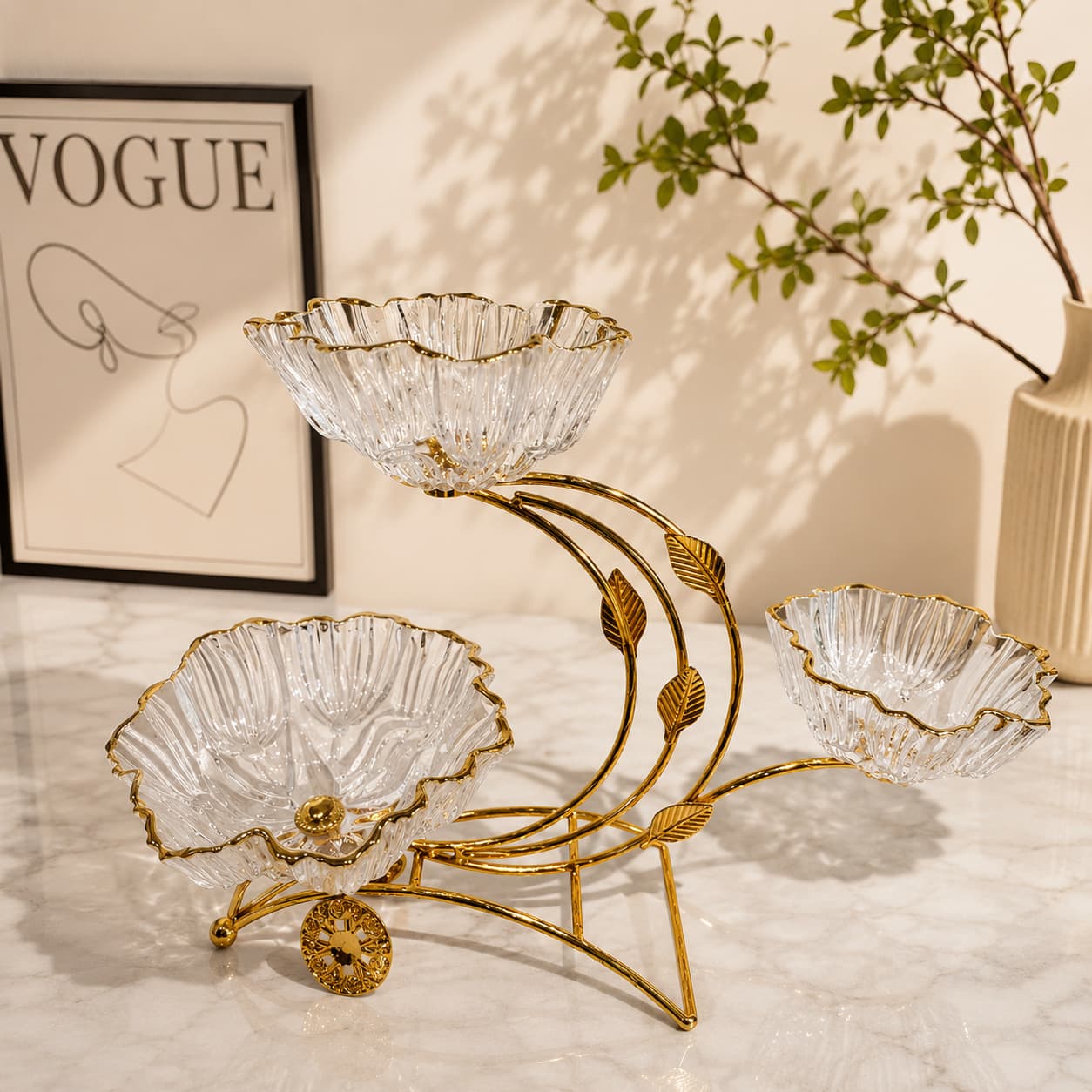Cross-Border Creative Glass Fruit Plate, Iron Art Crystal High-End Coffee Table Decoration, Hotel Bar Candy and Fruit Storage Vessel