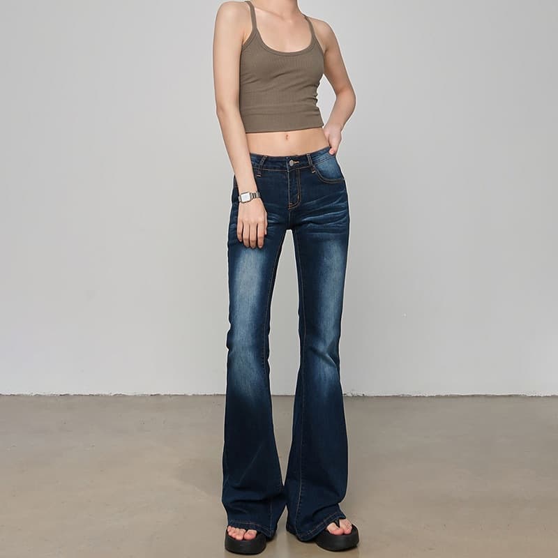 2026 Trendy High-Street Casual Flared Jeans for Women: Spring/Autumn New Style Fashion Floor-Length Micro-Flare Jeans