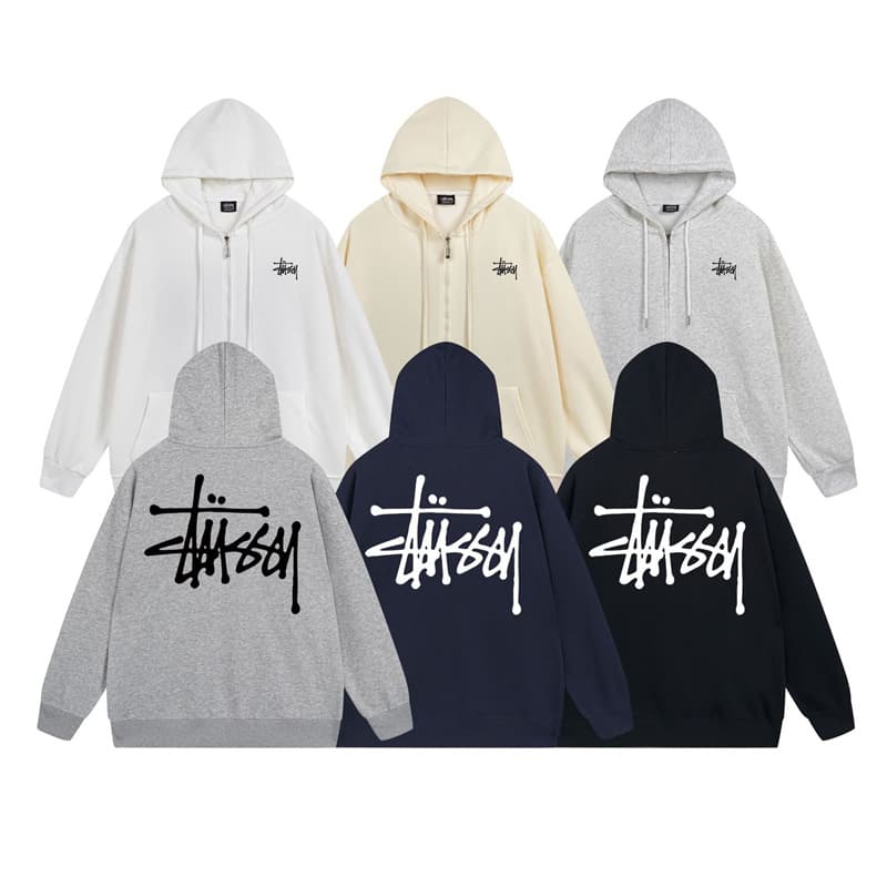 Cross-Border Export Simple Cardigan Terry Sweatshirt Stussy Hoodie Long-Sleeved Zipper Casual Jacket for Men and Women