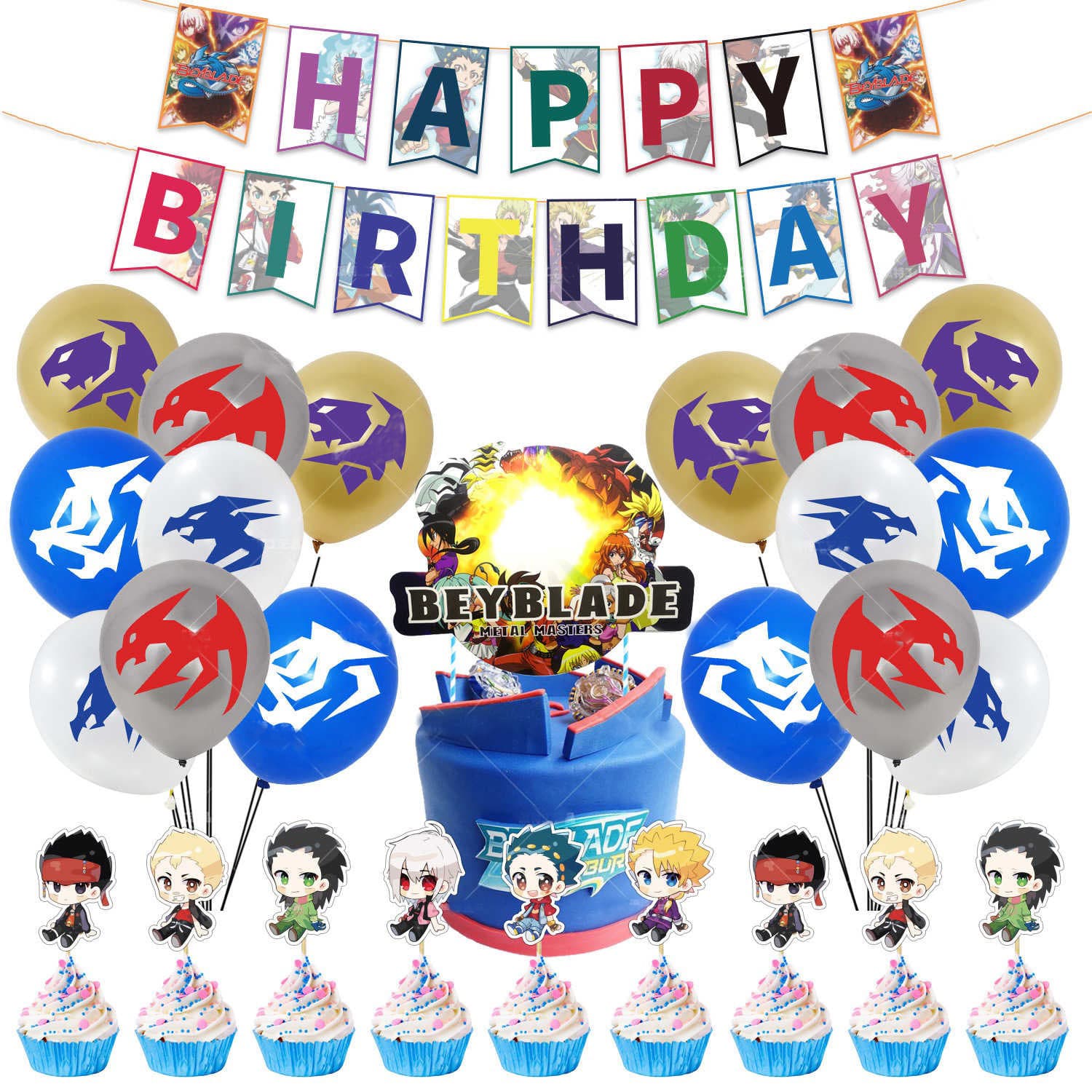 Battle Beyblade Party Decoration Set Beyblade Flag Cake Insert Balloon Set Children's Birthday Supplies Clearance