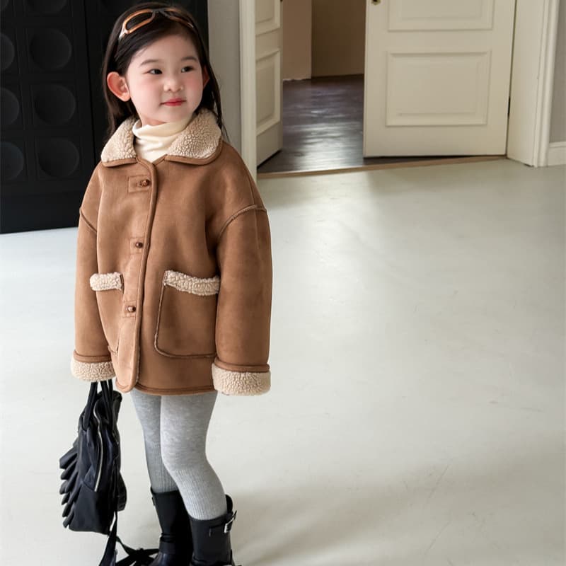 2025 Winter New Arrival Korean Kids' Clothing Girls' Suede Composite Lamb Fleece Coat Fleece-Lined Thickened Jacket
