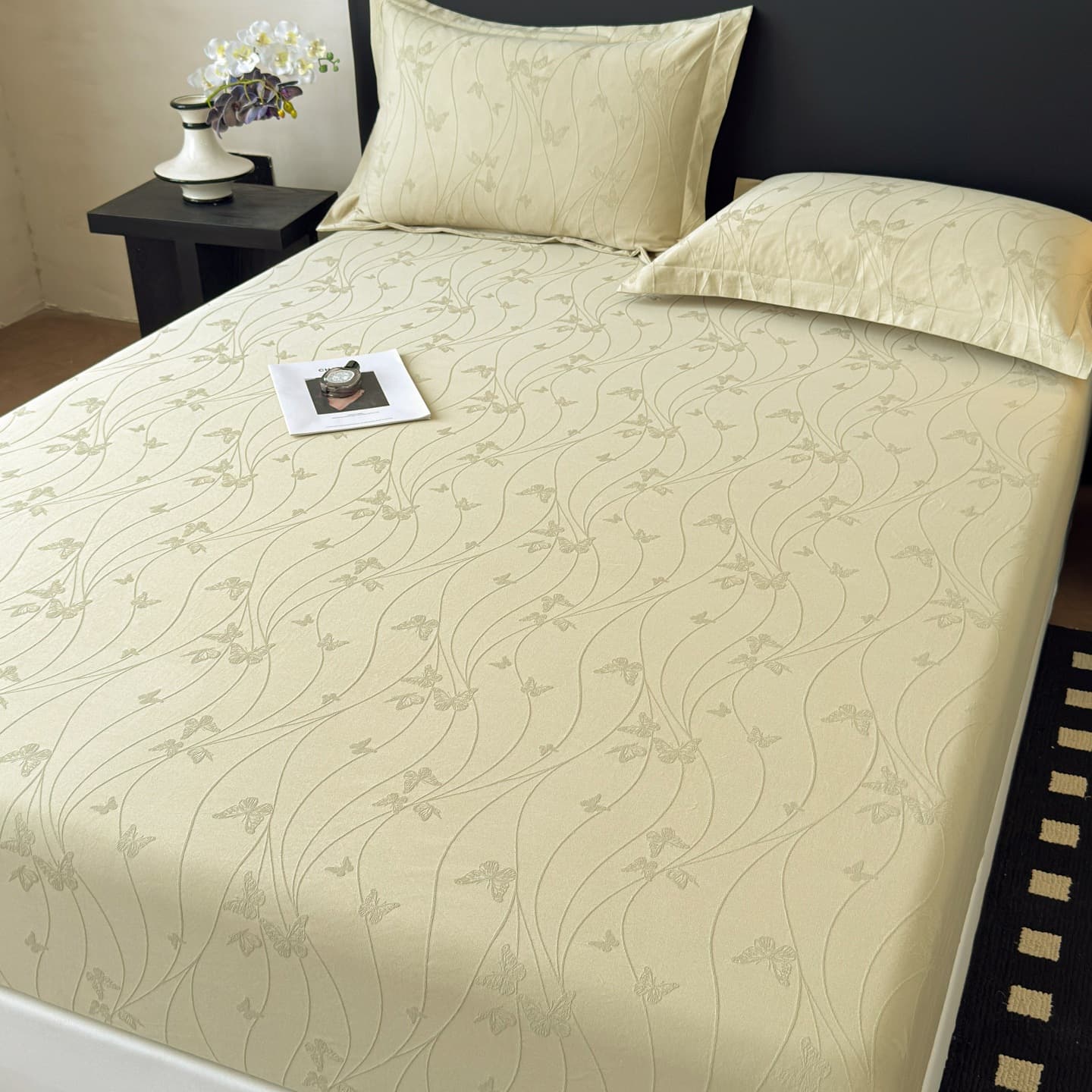New Light Luxury Cotton Jacquard Fitted Sheet, Fine Craftsmanship, Simple Elegant, Skin-Friendly Soft and Cozy