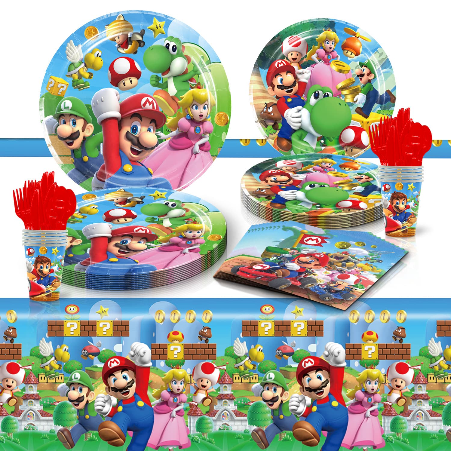 Classic Cartoon Mario Theme Party Decorative Layout Props Disposable Paper Plate Paper Towel Tableware Set