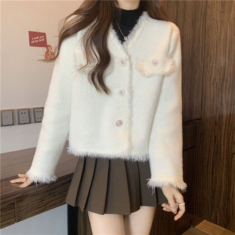 Mink Cardigan Autumn Winter New Loose Fit Stylish Versatile Top Fragrant Style Sweater Celebrity Knitwear 2178