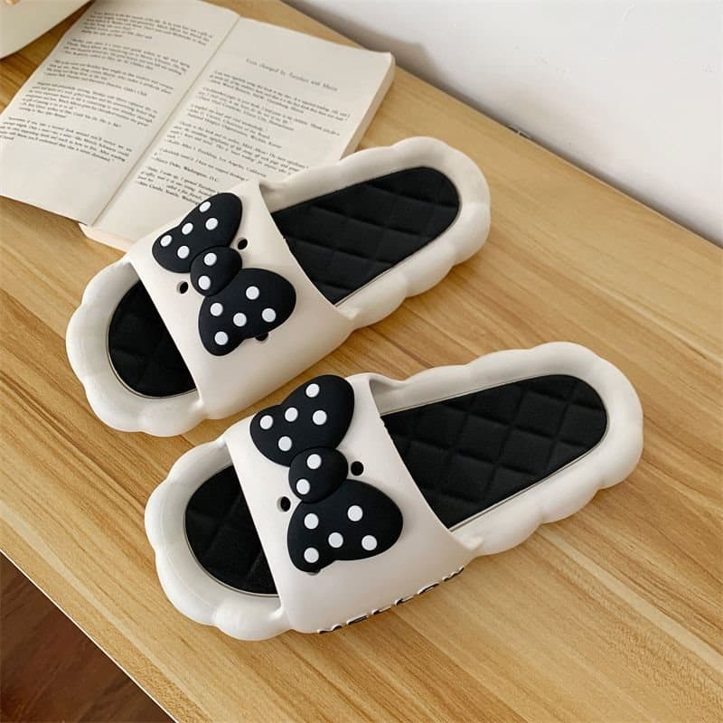 Bow Slippers for Women Summer 2023 New Indoor Home Anti-Slip Soft Sole Comfortable Bathroom Sandals