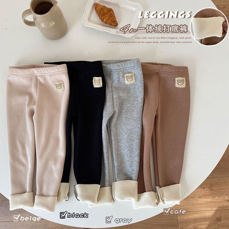 Autumn and winter new style children's integrated fleece base layer pants, unisex kids baby fleece-lined warm cartoon elastic ankle pants long pants