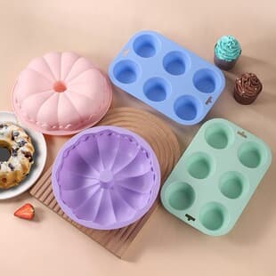 Silicone Cake Mold 6-Cup Muffin Pan Round Hollow Chiffon Mold for Home Baking Pumpkin-Shaped Mousse Jelly Mold