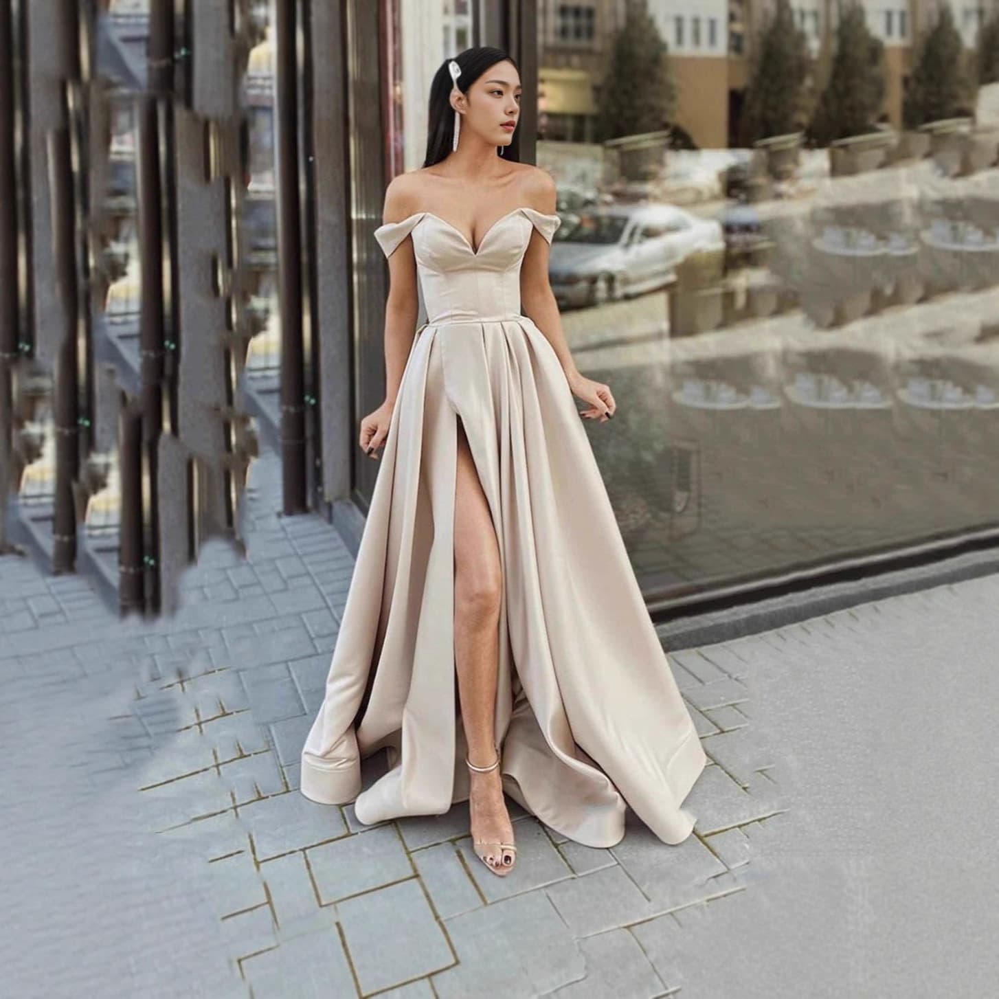 2026 European and American Cross-border One-shoulder Strapless Evening Gown V-neck Backless Dress High Slit Sexy Long Dress