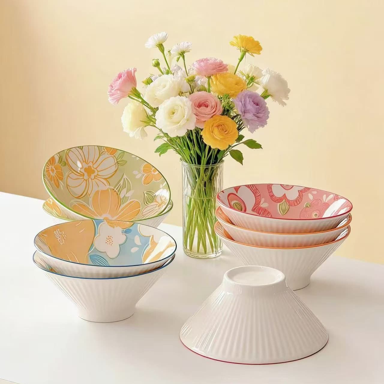 Trendy Creative 7inch Style Conical Bowl for Home Use, Ramen Bowl, Instant Noodle Bowl, High Aesthetic Ceramic Soup Bowl, Noodle Bowl