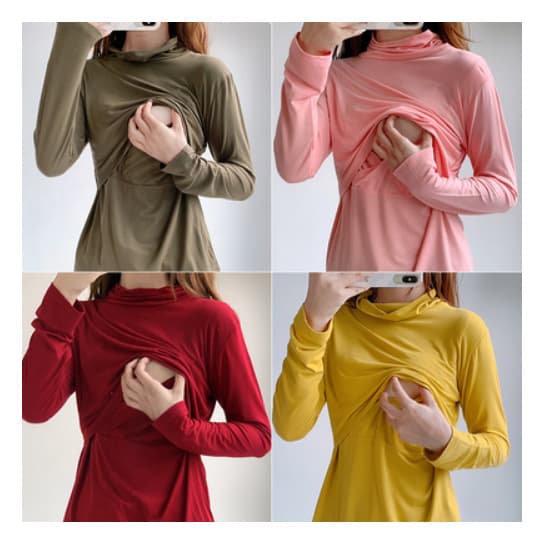 Postpartum Nursing Top Spring and Autumn Outing Base Layer Inner Modal Autumn Clothes Half Turtleneck Nursing Wear