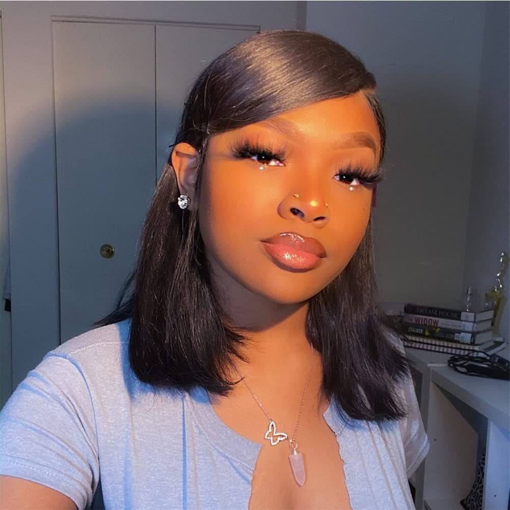 Wig real hair Tpart forehead lace partial straightbob headgear foreign trade cross-border wholesale short hair