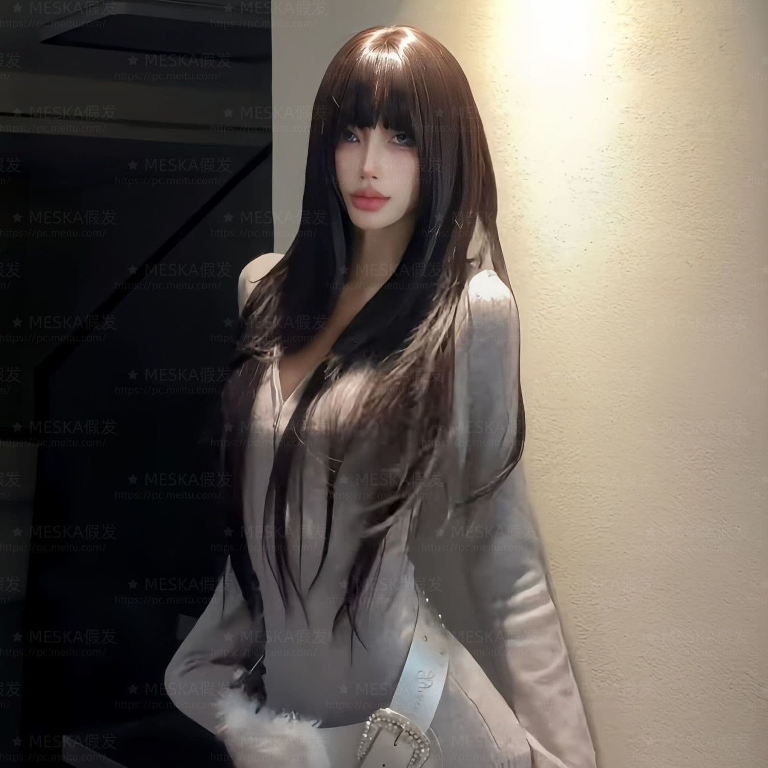 Wig for Women, 80cm Long, Black Tea Color, Long Straight Hair, High-Quality Realistic Hairline, Natural and Realistic Wig Set