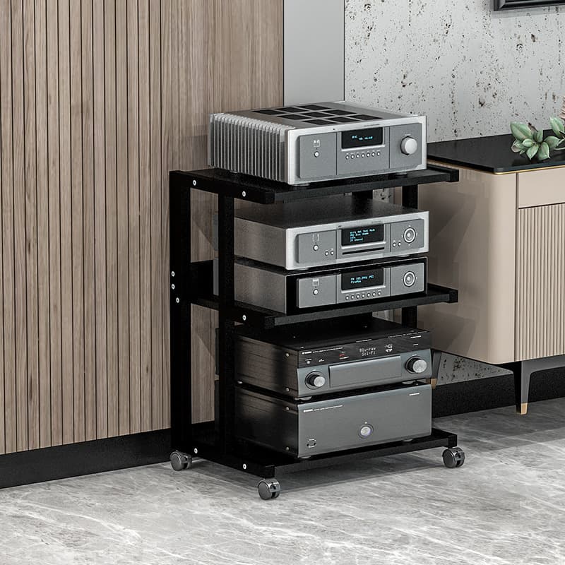 Amplifier rack, amplifier cabinet, speaker enclosure, portable CD player, tube amplifier, HiFi equipment stand.