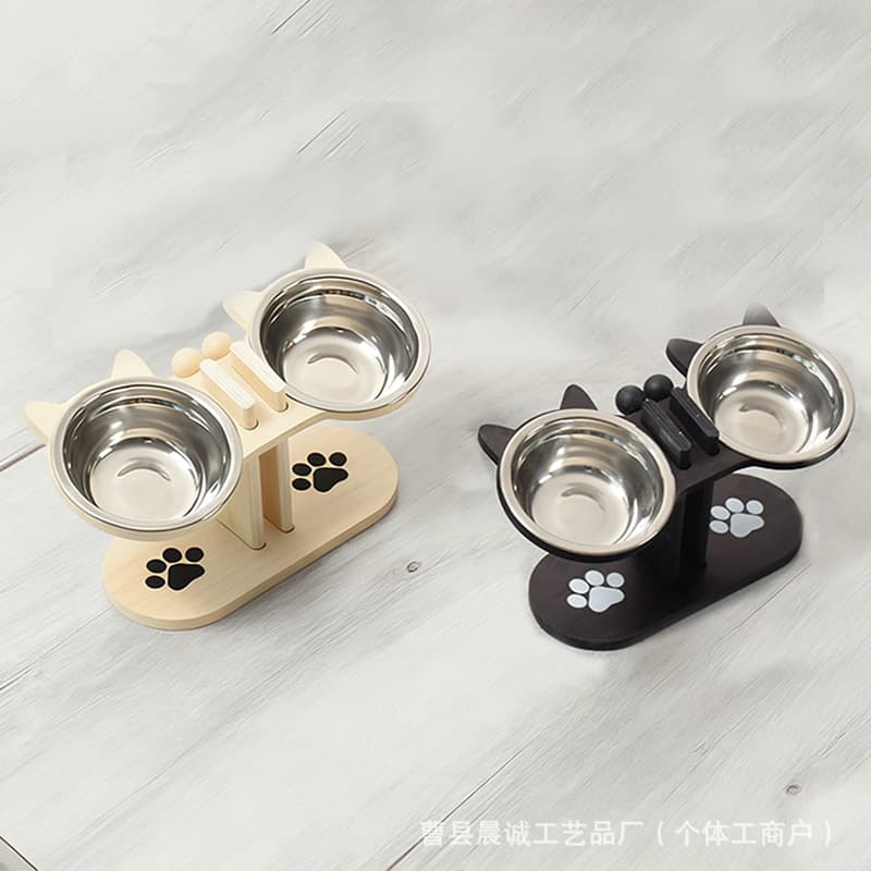Wooden Pet Bowl Stand Adjustable Pet Feeder Cat Water Bowl Riser Elevated Dining Table Cat Bowl Stand In Stock