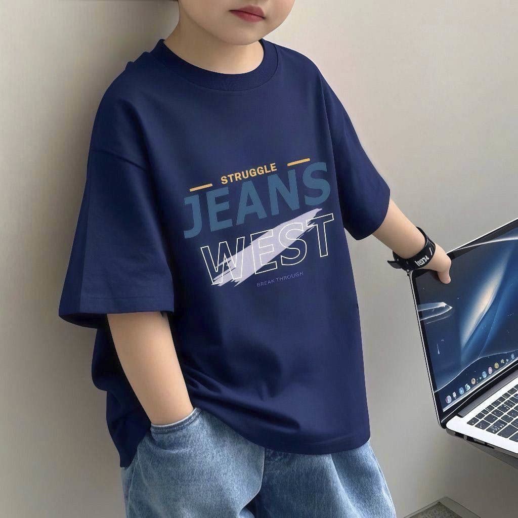 Children's Summer Cotton Short Sleeve T-Shirt, Boys' Trendy Round Neck Thin Style Handsome Half Sleeve Top