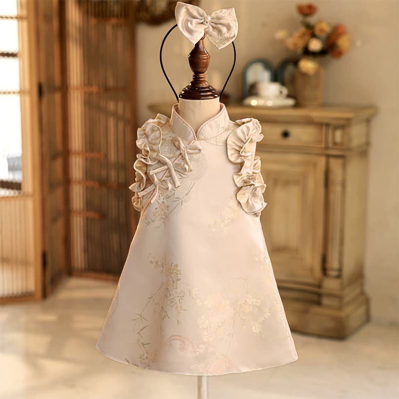 Chinese Style Girls First Birthday Dress 2026 New Baby Girl National Style Birthday Qipao Flower Girl Elegant Wedding Princess Dress
