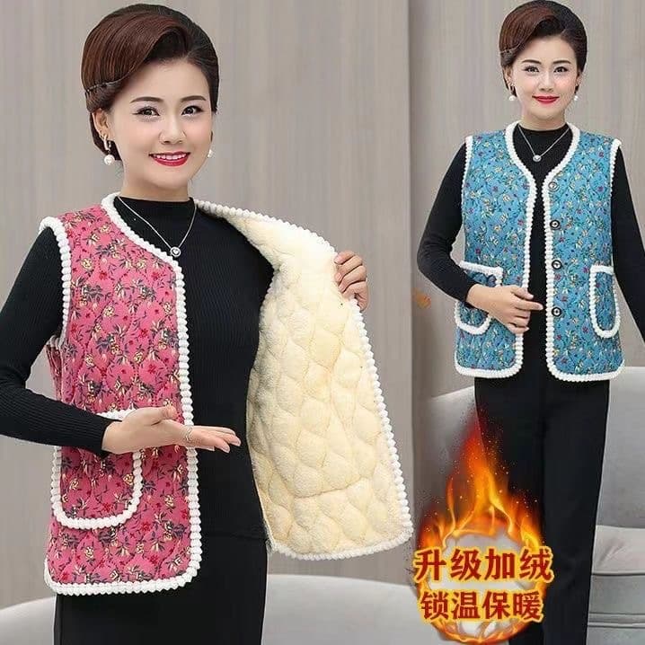 Vest for Middle-Aged and Elderly Women, Plus Size Fleece-Lined Thickened Vest, Mother Style Loose Sleeveless Top, Winter Warm Shoulder Protector