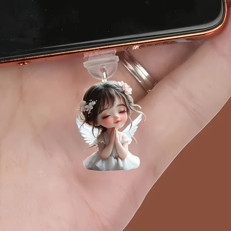 New Cross-Border Acrylic Flat Angel Girl Phone Dust Plug Universal for All Phones