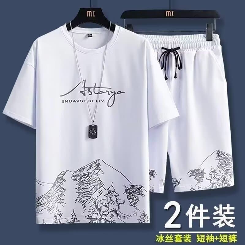 Men's Short Sleeve Shorts Set Summer New Sport Casual Loose Fit T-Shirt Korean Style Thin Material Versatile Large Size