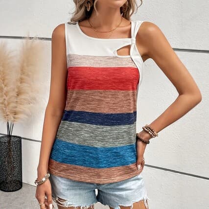 Amazon's best-selling design, asymmetrical hollow striped vest, breathable and comfortable, casual style for outer wear and inner wear