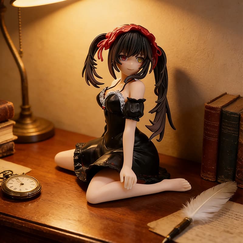 Pajamas sitting posture Tokisaki Kuangsan beautiful girls figure Date Live anime desktop model doll scenery ornaments