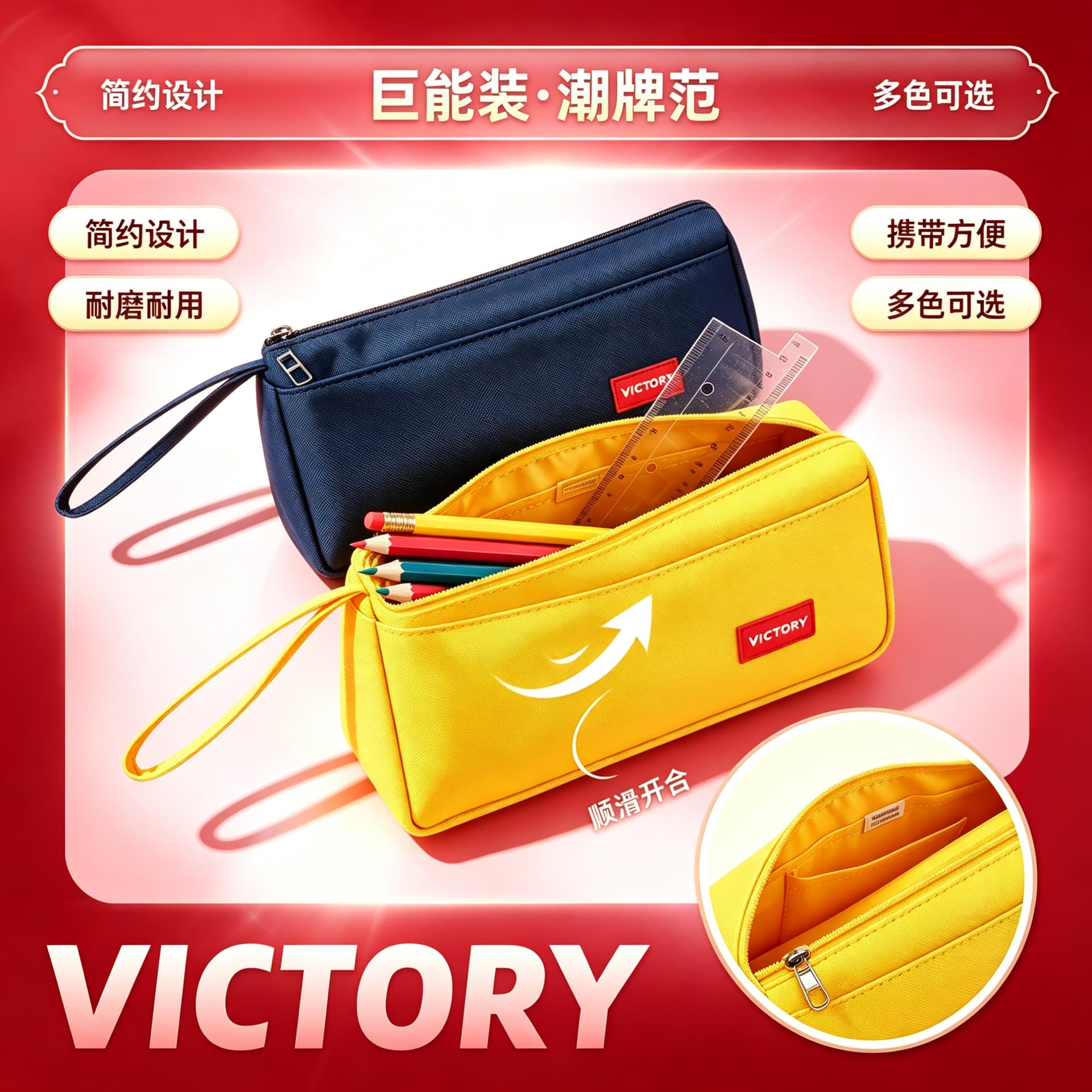 Korean Style Minimalist Oxford Cloth Pencil Case Custom Logo Printing Stationery Bag Large Capacity Student Pencil Box Wholesale