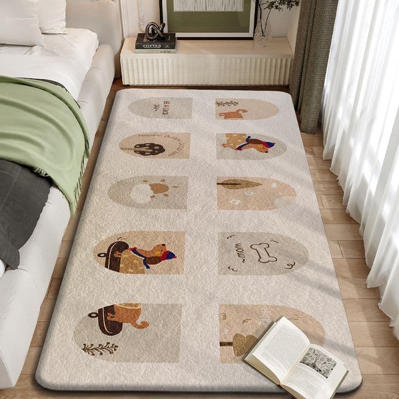 Thickened Imitation Cashmere Bedside Rug, Suitable for Sitting and Sleeping, Bedroom Carpet, Cartoon Plush Warmth, Cold-Insulating, Slip and Stain-Resistant Floor Mat