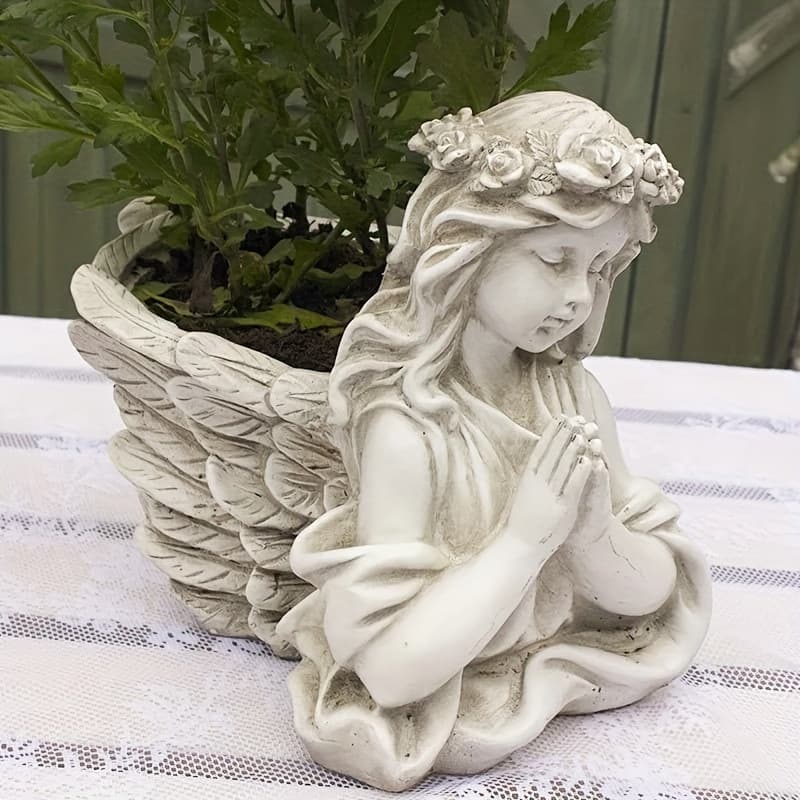 Praying Angel Flower Pot Silicone Mold for Succulents, Plaster, Resin, Cement, Vase Decoration, Concrete Flower Pot Mold