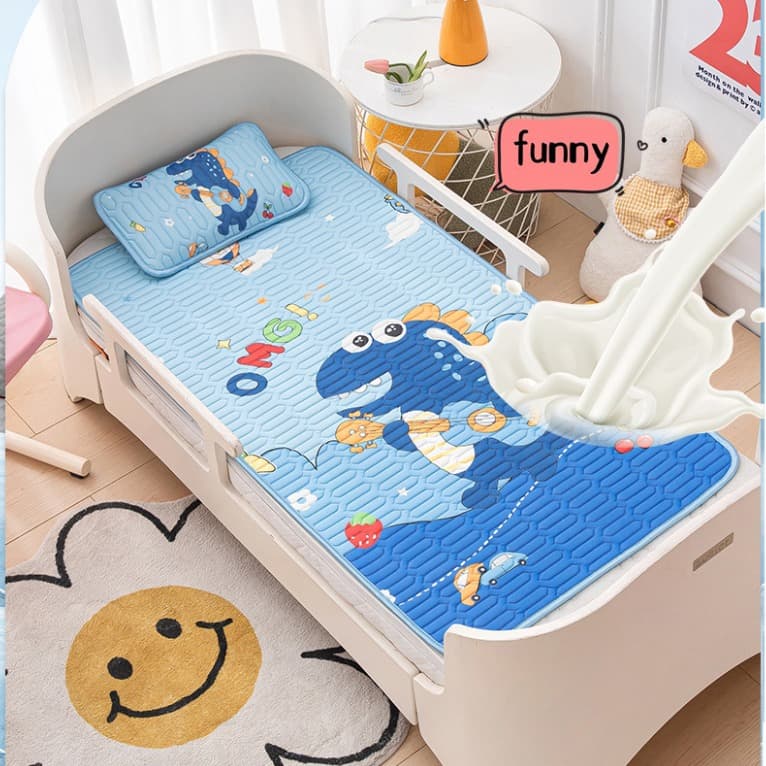 Children's Cartoon Cooling Ice Silk Latex Mat with Summer Quilt, Foldable and Machine Washable for Kindergarten Nap, Air-Conditioning Soft Mat