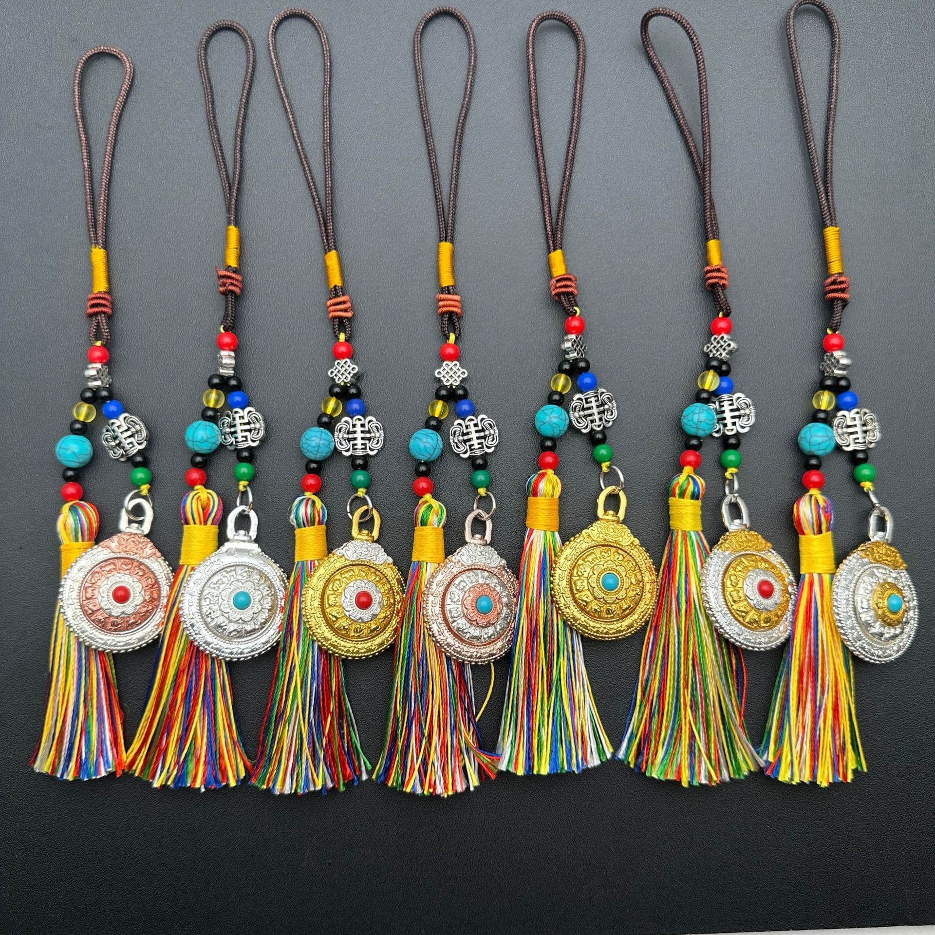 Tibetan-style Nine Palaces Eight Trigrams Twelve Zodiacs Double-sided Rotatable Ethnic Ancient Enamel Blue Pendant Bag Charm Accessory