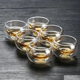 Double Wall Small Glass Tea Cup Heat Resistant Small Cup Insulated Tea Tasting Cup Transparent Gongfu Tea Set Small Capacity Sipping Cup