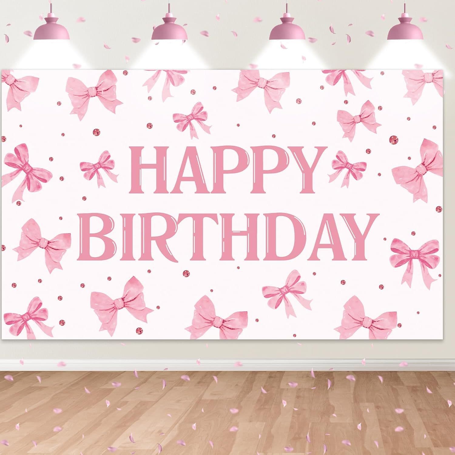 Pink bow birthday background cloth pink girl birthday party decoration supplies scene layout birthday banner