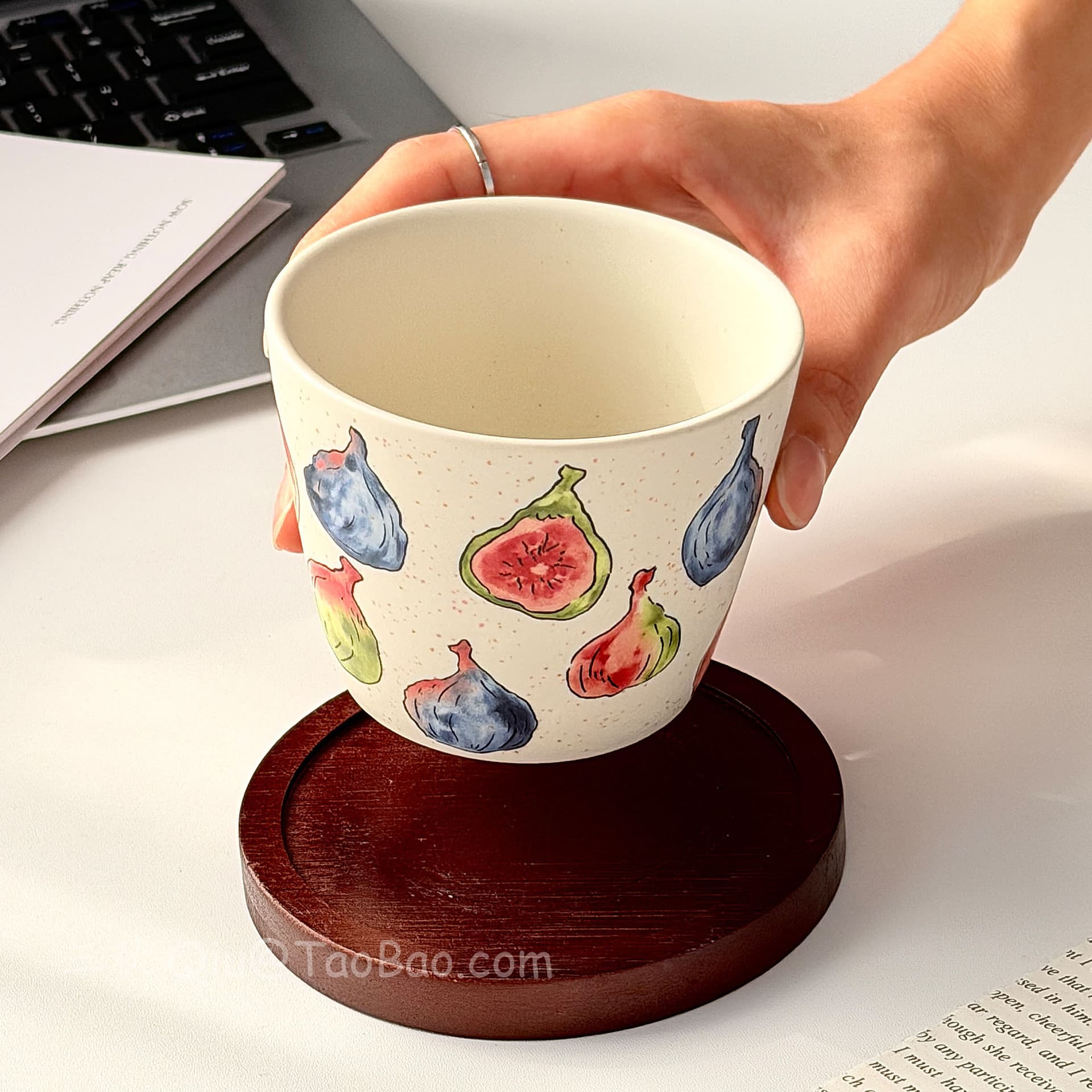 Vintage Matte Fig Ceramic Handheld Cup, Water Cup, Underglaze Coffee Cup, Latte Art Cup, Creative Gift