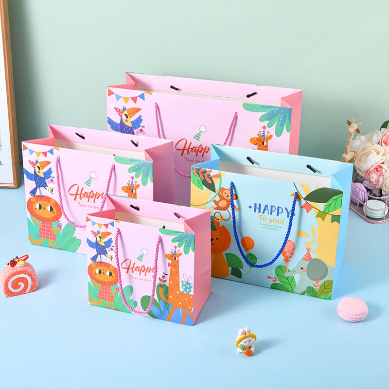 Cartoon Gift Bags Baby Handheld Children's Day Return Gifts Packaging Birthday Present Bags Large Medium Small Sizes Pink Blue White Cardstock